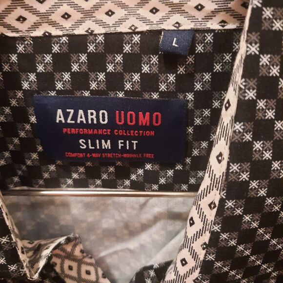 Azaro Uomo Mens L Slim Fit Button Up Shirt Geometric All Over Print Italian Styl - Picture 3 of 5